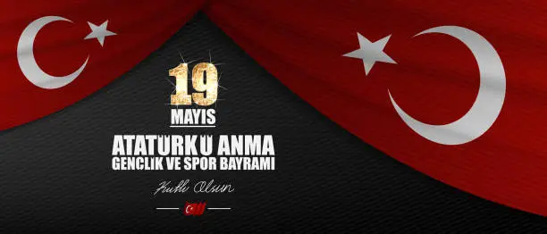 Vector illustration of 19 mayis, Atatürk'u anma genclik ve spor bayrami. (19 may, Commemoration of Atatürk, Youth and Sports Day.) Celebration vector illustration