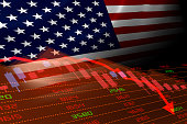 USA Flag and Economic Downturn With Stock Exchange Market Indicators in Red