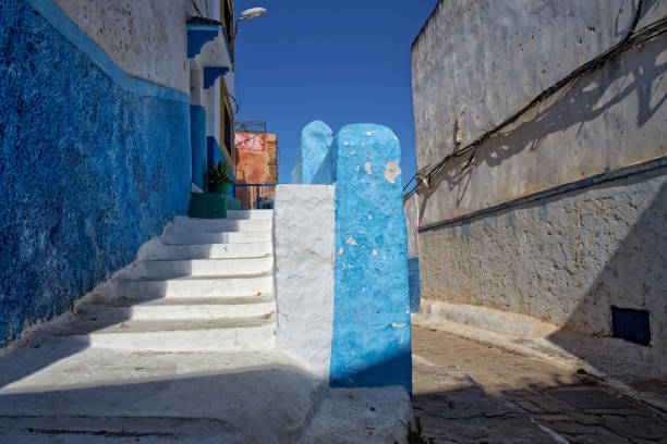 Unesco World Heritage site. Blue and white painted homes within the Kasbah.