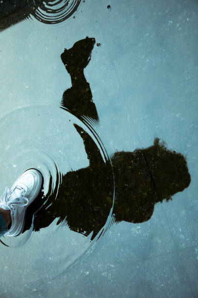 istock Running woman silhouette reflecting in City Puddle 1220667115