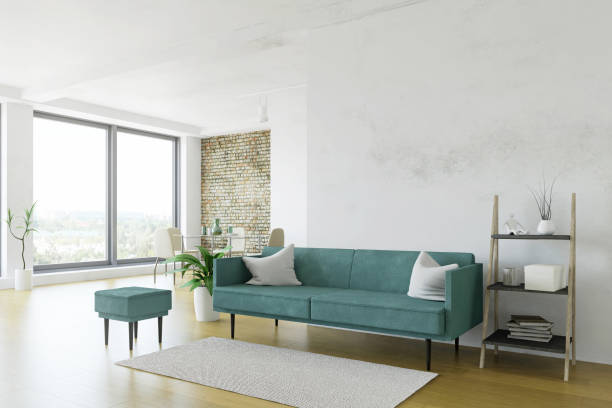 istock Interior of a Big White Room with Minimalistic Design 1220678284