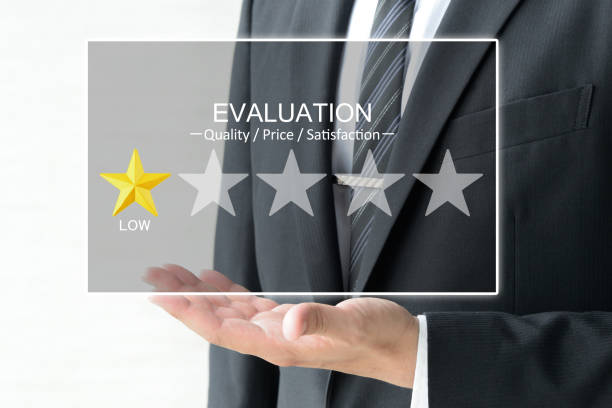 istock Business man's hand and 5 stars evaluation 1220678310