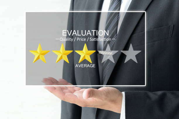 istock Business man's hand and 5 stars evaluation 1220678886
