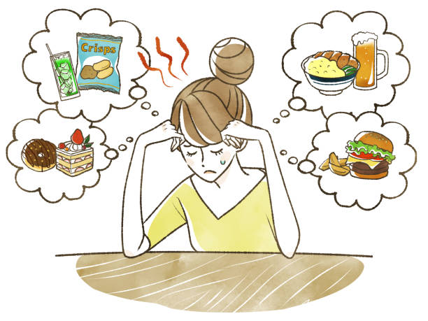 A woman who is hungry A woman who is hungry eating disorder stock illustrations