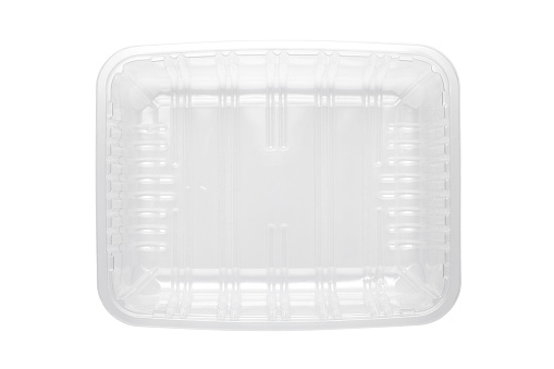 Top view of plastic food tray isolated on white background
