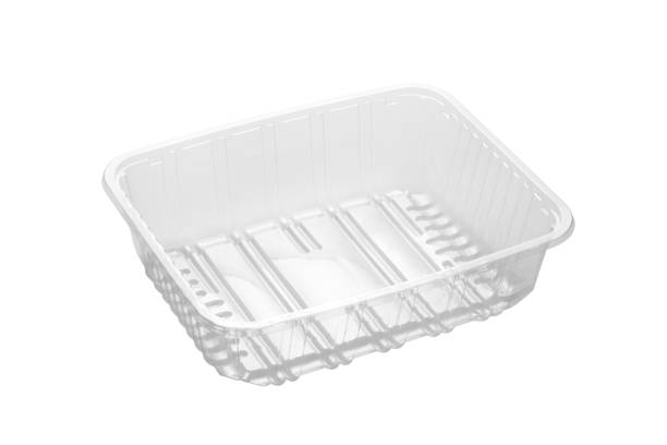 transparent plastic food tray - plastic tray imagens e fotografias de stock