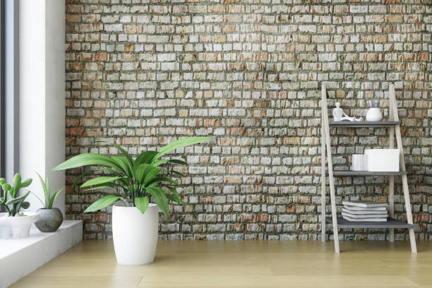 istock Interior with Wooden Shelf and Green Plants 1220682805