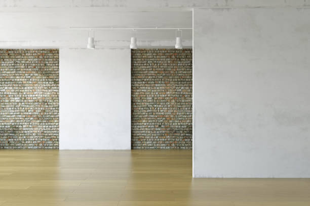 istock The Empty Interior Room with Dirty Brick and White Plaster  Wall 1220682882