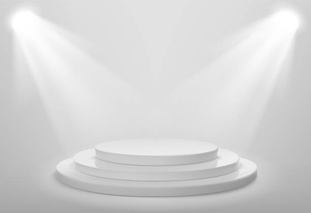 Realistic White Stage Podium Round Winner Pedestal Illuminated Place With  Spotlight 3d Empty Platform Vector Illiustration Stock Illustration -  Download Image Now - iStock