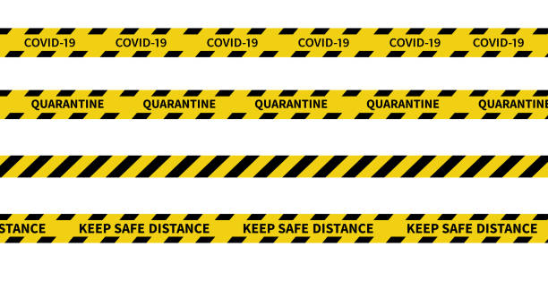 illustrations, cliparts, dessins animés et icônes de avertissement covid-19 bandes de quarantaine. ligne noire et jaune rayée. illustration de vecteur - contamination meter