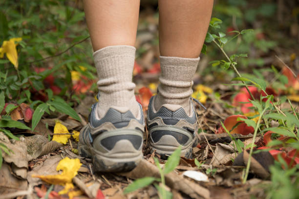 istock Young woman hiker legs walking on trail in spring mountains 1220691679