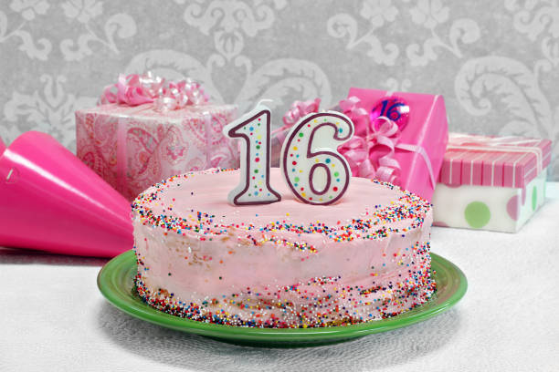 istock Pretty pink birthday Cake for 16th birthday 1220691787
