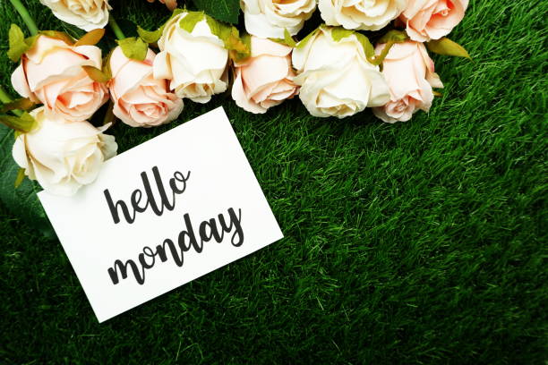 istock Hello Monday Card and Roses flower with space copy background 1220692477