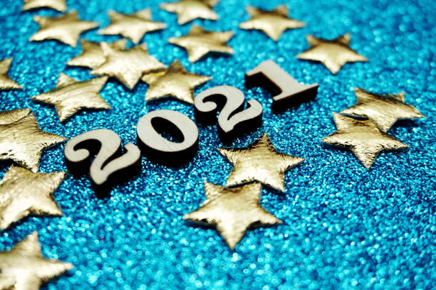 istock Happy New year 2021 with space copy on blue glitter background 1220693570