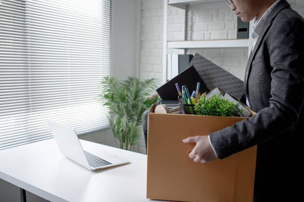 istock Young businessmen expelled from work feel stressed. Unemployment concept. 1220693590