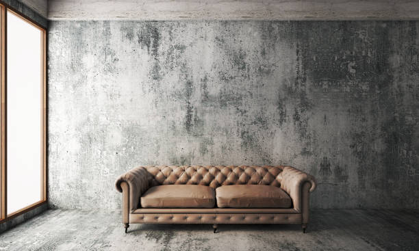 istock Classic sofa with concrete wall & floor,loft interior design. 3D illustration 1220696528