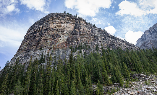 Rocky formation down the line of Mountain Fay - Valley of the Ten Peaks, in Banff National Park of the Canadian Rockies