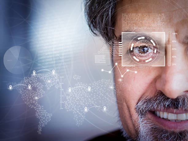 istock Happy business leader and virtual identification graphics 1220698209