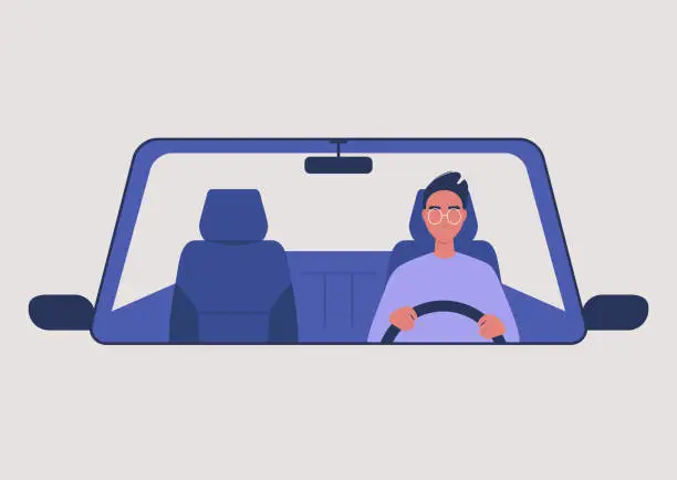 Vector illustration of Young male character driving a car, millennial lifestyle