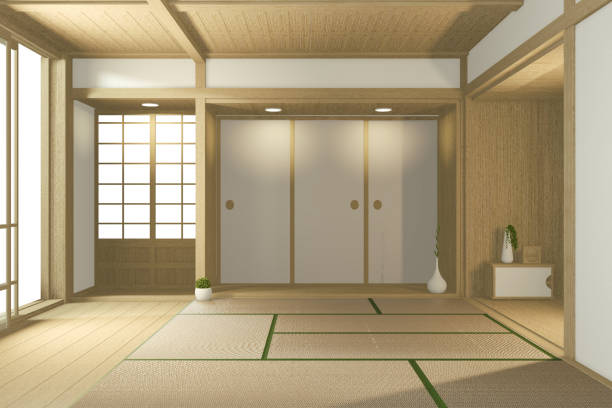 istock Empty big room Japanese tropical style. 3D rendering 1220699872
