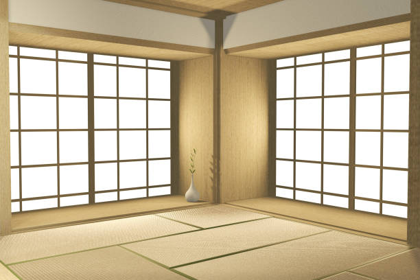 istock Empty big room Japanese tropical style. 3D rendering 1220700949