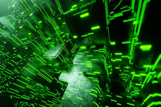 istock Sci-fi city futuristic stream Data Communication flying into digital technologic tunnel animation 3D rendering 1220701067