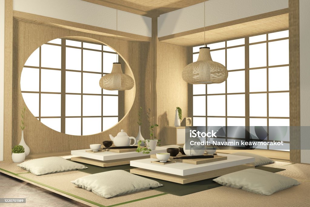 Tropical interior design with sofa for living room japanese style. 3D rendering Apartment Stock Photo