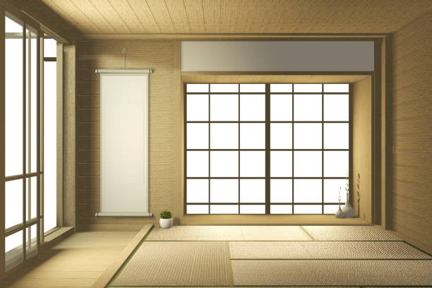 빈 큰 방 일본 열대 스타일. 3d 렌더링 - dojo 뉴스 사진 이미지