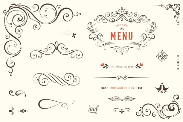 ozdobne elements_01 projektowe - ornate frame decoration scroll shape stock illustrations