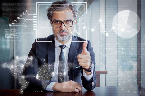 istock Leader pointing at you and virtual identification graphics 1220704350