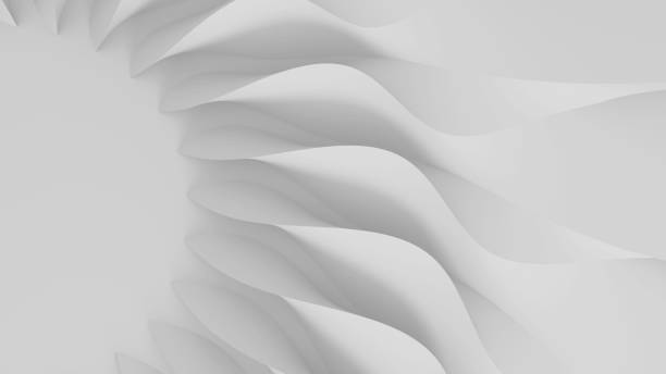 istock Modern abstract parametric three-dimensional background of a set of wavy white three-dimensional petals converging in a cent. 3D illustration 1220705405