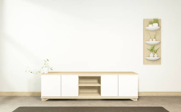 istock Tv cabinet in tropical empty room Japanese - zen style,minimal designs. 3D rendering 1220706262