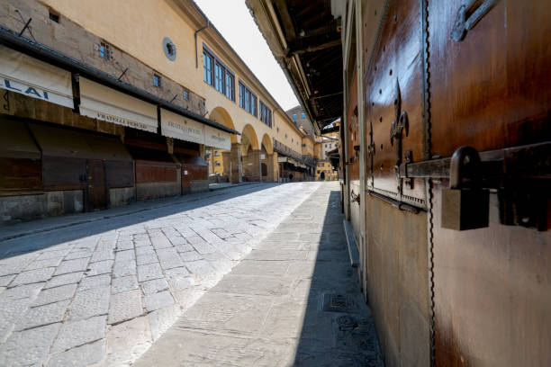 Florence, Italy -04 09 2020: Ponte Vecchio. The empty city during the Coronavirus lockdown stock photo