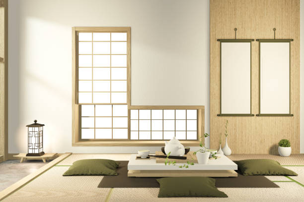 istock low table and pillow interior mock up Chinese style Room interior. 3D rendering 1220708235