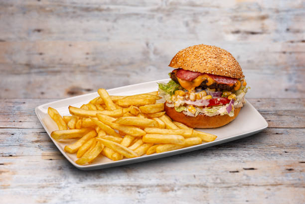 istock Big burger with french fries 1220708966