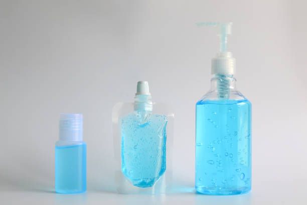 istock Hand sanitizer alcohol gel with difference size package for hand hygiene corona virus protection from spreading on white background. 1220709181