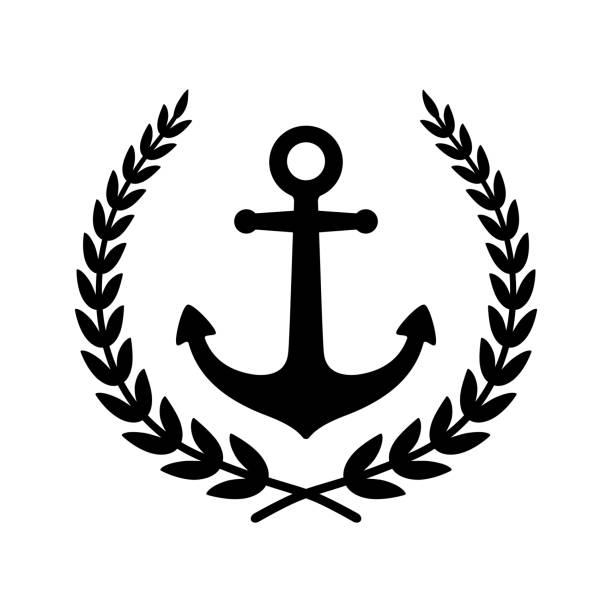 istock Anchor vector icon Laurel Wreath logo boat symbol pirate helm Nautical maritime simple illustration graphic doodle design 1220709229