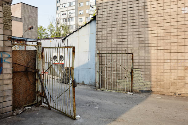 gate, old, abandoned, warehouse, factory, transportation, logistics, storage, iron, rust, architecture, building