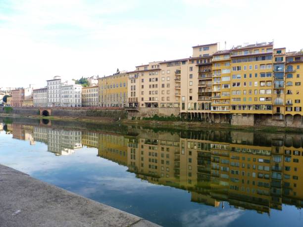Buildings reflecting in Arno river, Italy