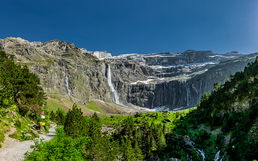 Large waterfall in the Cirque de Gavarnie, Pyrenees National Park, France
