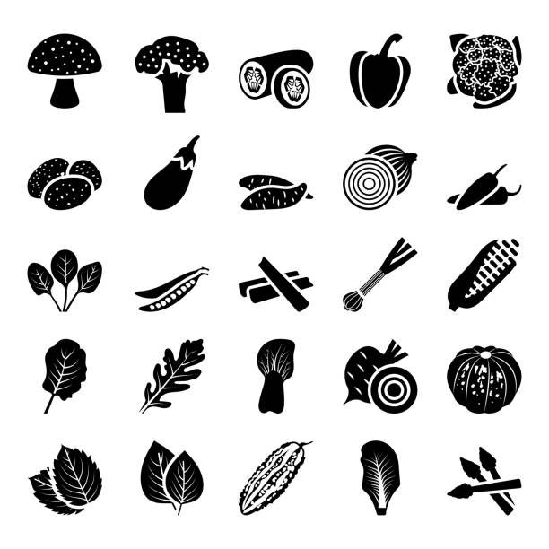 ilustrações de stock, clip art, desenhos animados e ícones de natural vegetables glyph vectors pack - espinafres