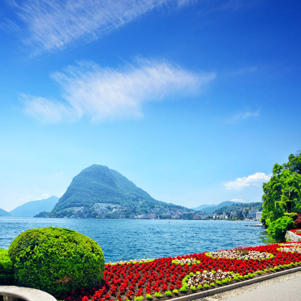 Flowers in botanical park of the city Lugano, Switzerland