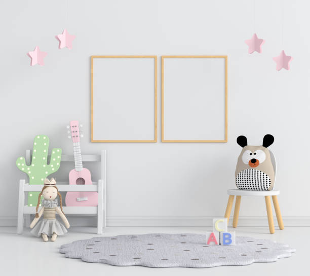 istock Two photo frame for mockup in living room, 3D rendering 1220714036