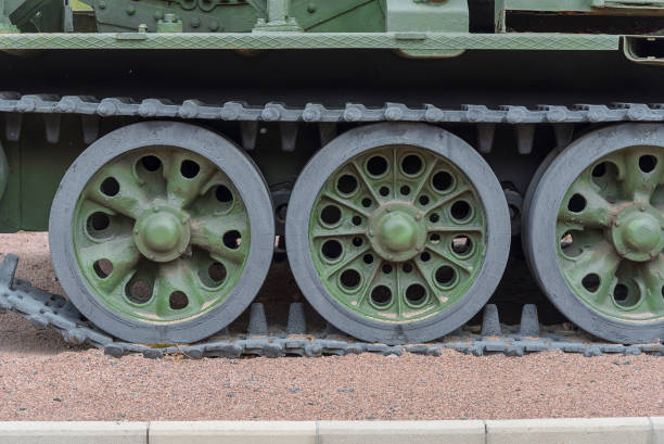 istock Tank caterpillar tread with wheels. 1220714098