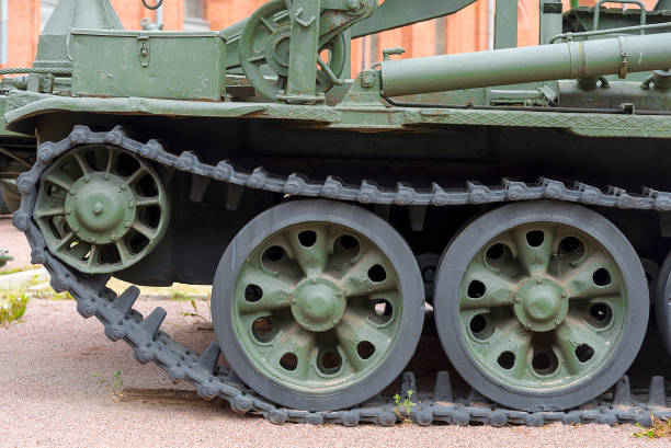 istock Tank caterpillar tread with wheels. 1220714126