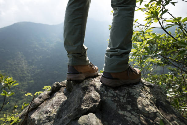 istock Successful hiker enjoy the view on mountain top cliff edge 1220718237