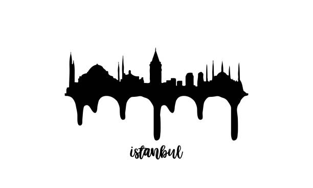 istanbul turcja czarna sylwetka skyline ilustracja wektorowa na białym tle z efektem kapanie atramentu. - blue mosque illustrations stock illustrations