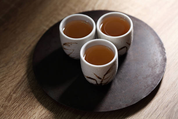 istock Japanese tea in ceramic cup on wooden tray 1220721034