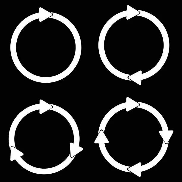 Vector illustration of White arrows in the shape of a circle without a gap on a black background. Vector illustration. Stock Photo.