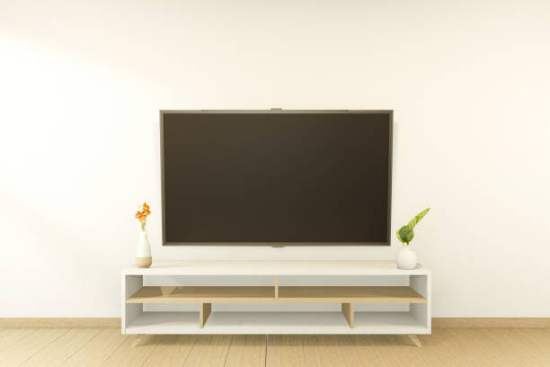 istock Tv cabinet in tropical empty room Japanese - zen style,minimal designs. 3D rendering 1220722991